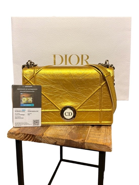 Dior Handbags - Christian Dior Diorama Flap Bag Metallic Gold Crinkled Lambskin + COA & Box